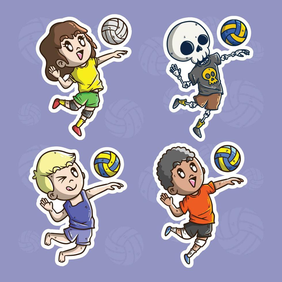 Cartoon vector illustration Set of Volleyball player. Volleyball mascot illustration