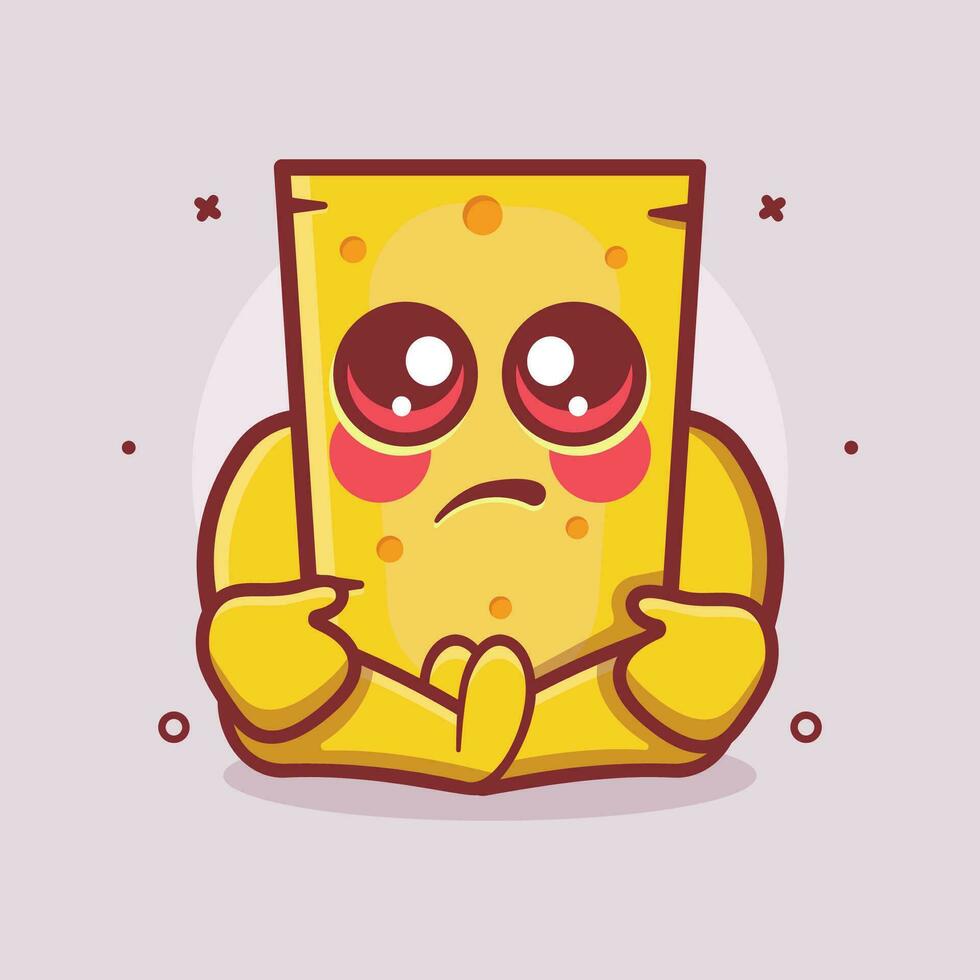 kawaii cheese character mascot with sad expression isolated cartoon in flat style design vector
