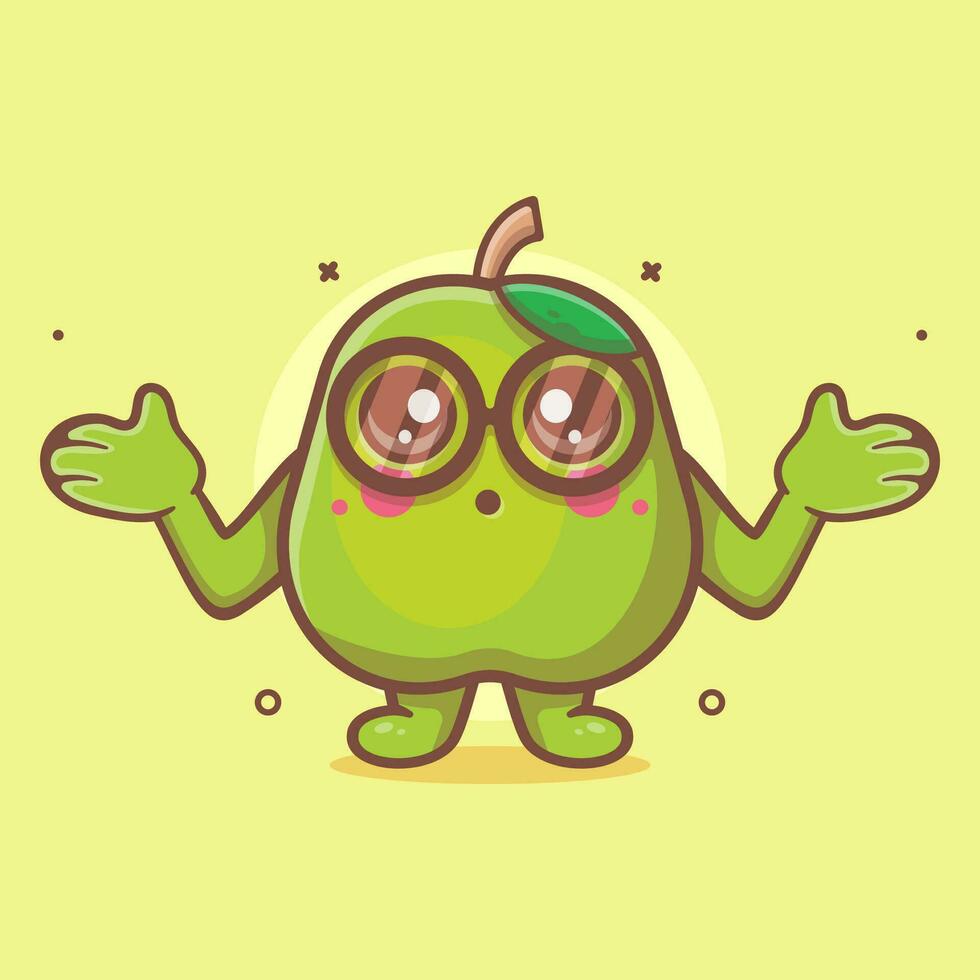 gracioso guayaba Fruta personaje mascota con confuso gesto aislado dibujos animados en plano estilo diseño vector