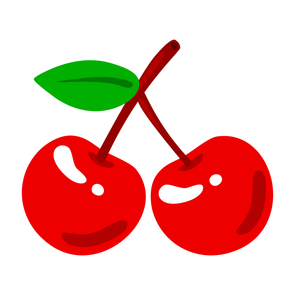 Bright red cherry, flat style png