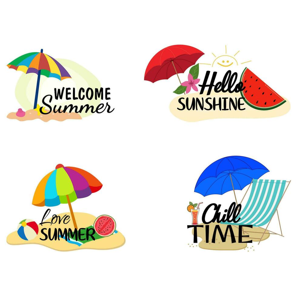 Summer labels, stickers, icons, logo set elements in flat style. Summer holidays. Happy and hello summer. vector