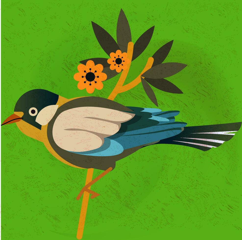 encaramado pájaro en pie en un árbol rama con verde antecedentes. acuarela pintura en clásico decoración. vector