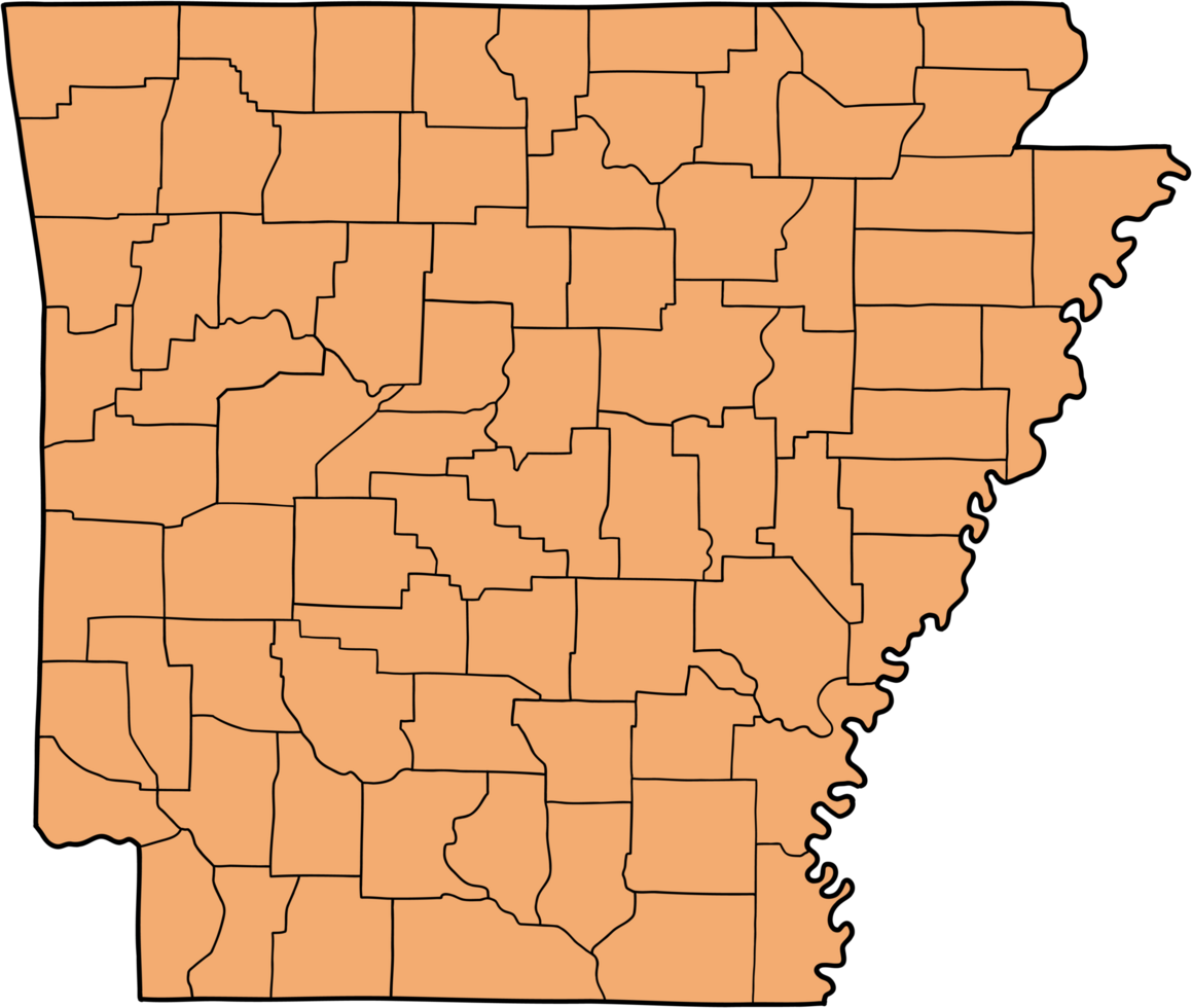doodle freehand drawing of arkansas state map. png