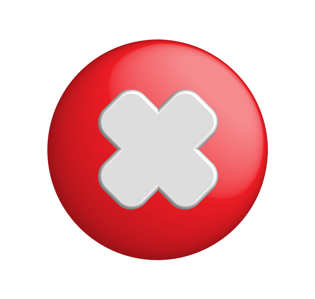 Red button with cross icon cancel 3d checkmark symbol png