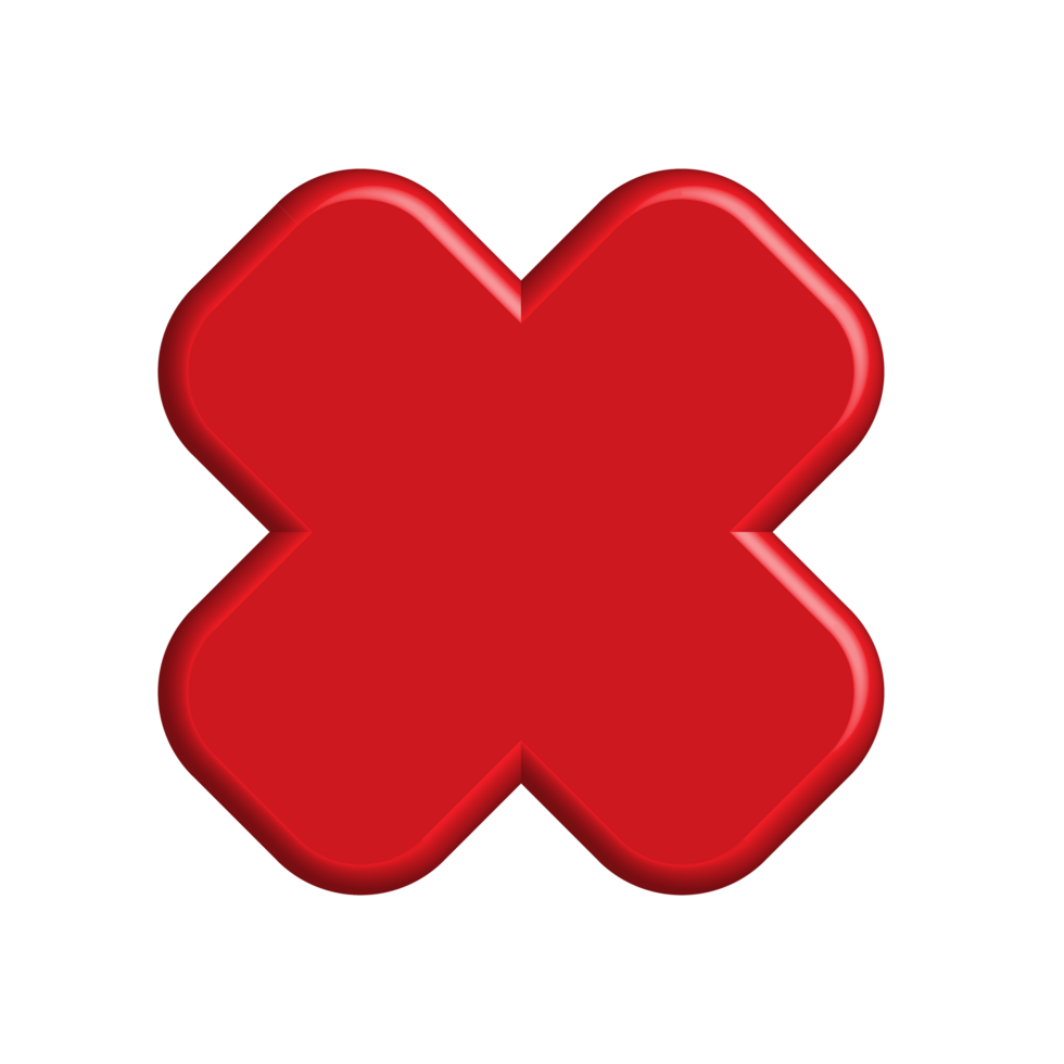 Red button with cross icon cancel 3d checkmark symbol png