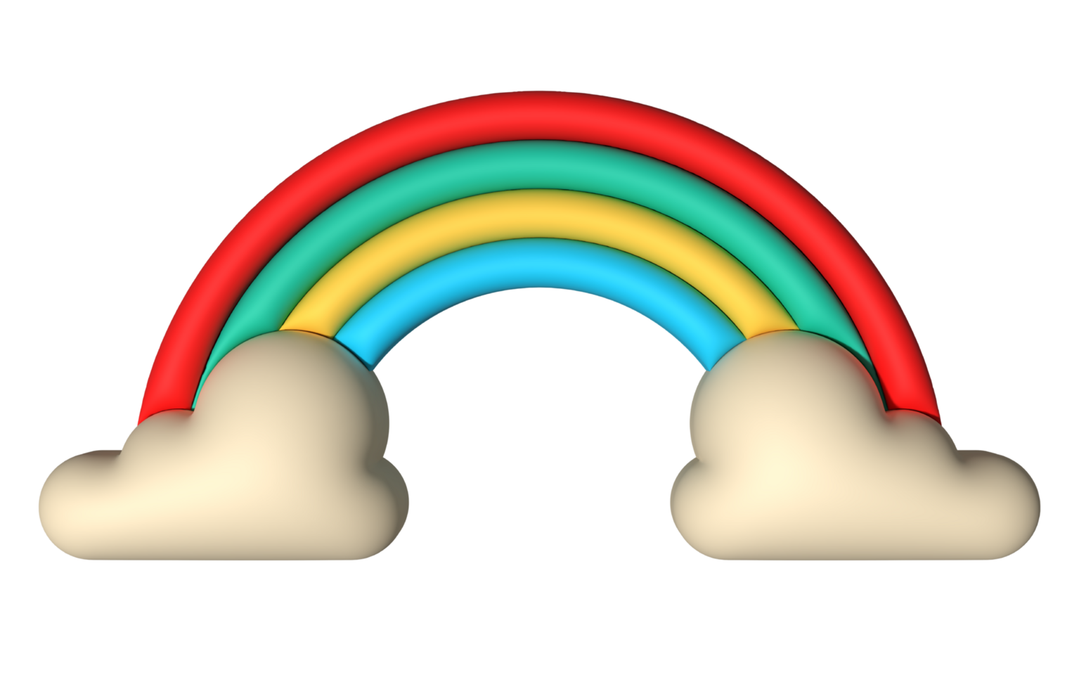 3d colorful rainbow with clouds realistic design art for element png
