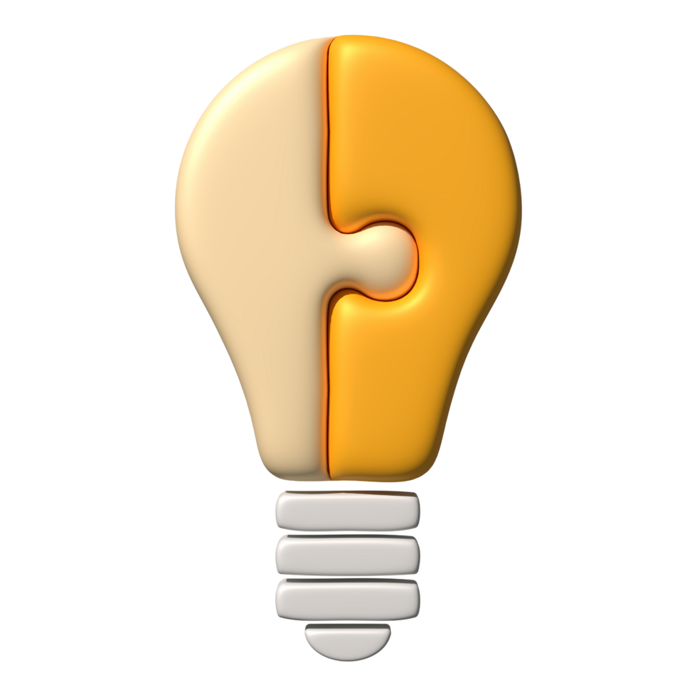 3d illustration of yellow jigsaw bulb idea icon business concept png