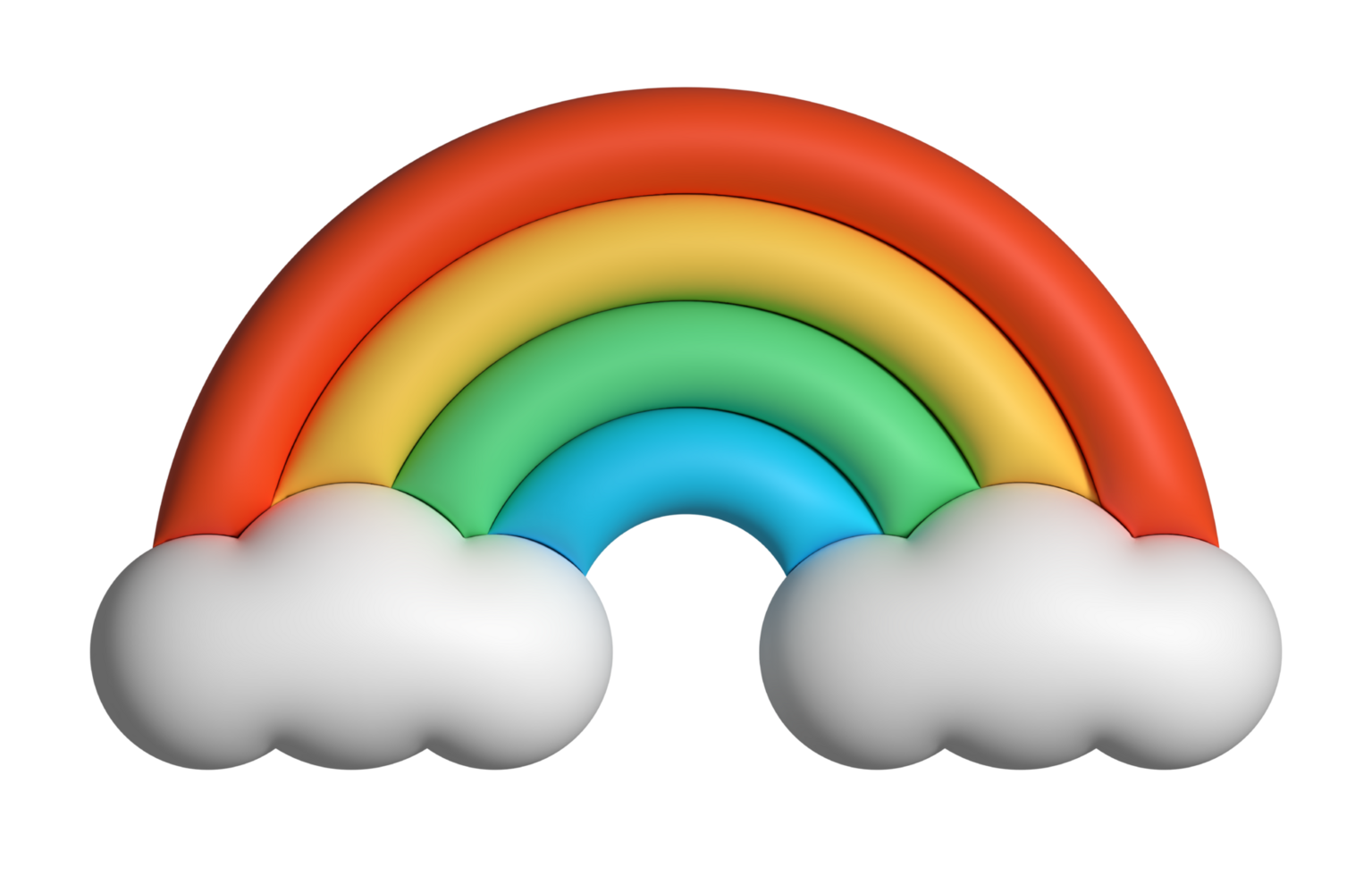 3d colorful rainbow with clouds realistic design art for element png