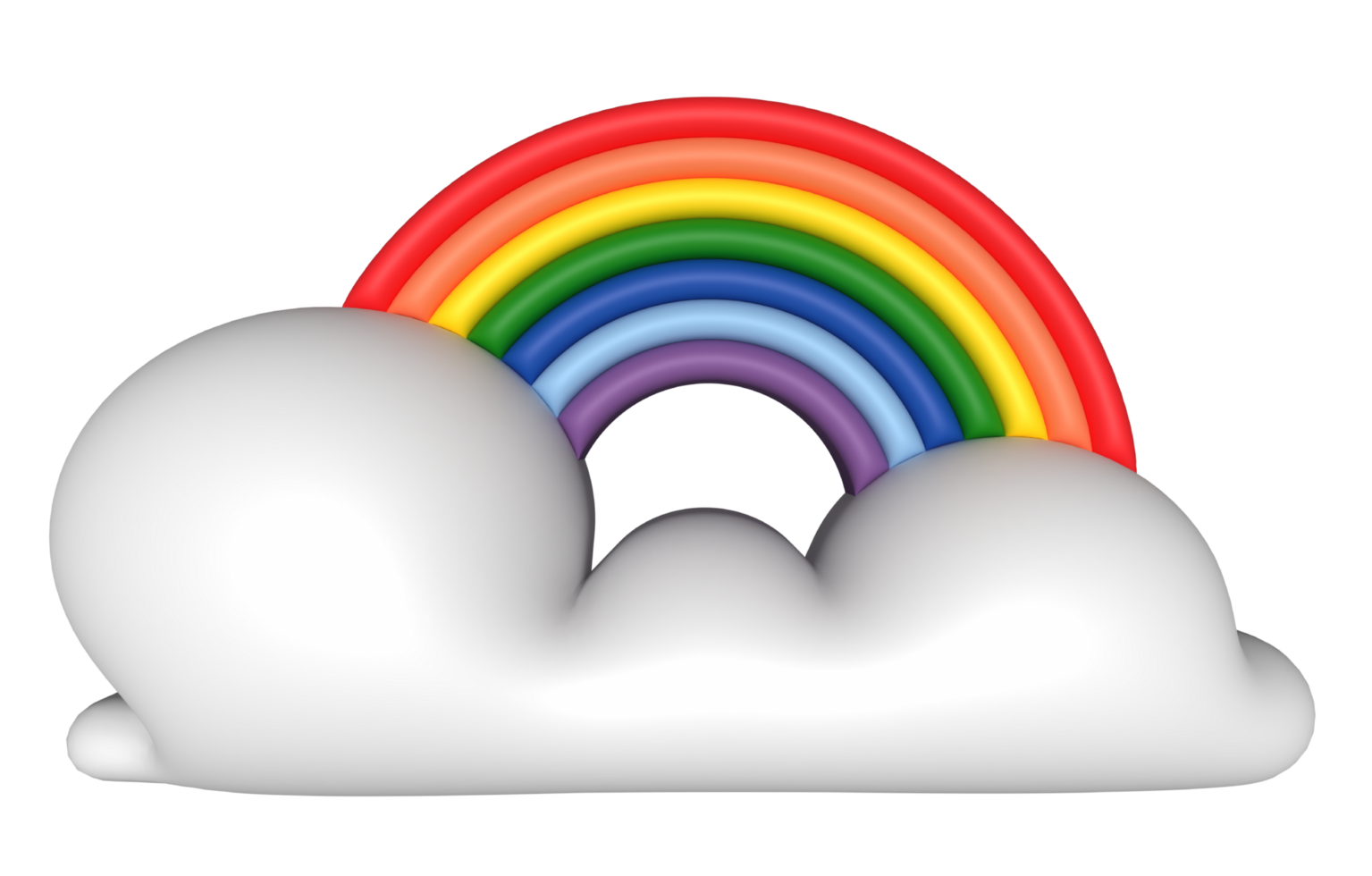 3d colorful rainbow with clouds realistic design art for element png
