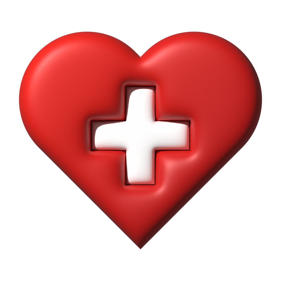 Medical 3d symbol with red heart and plus hospital healthcare concept png