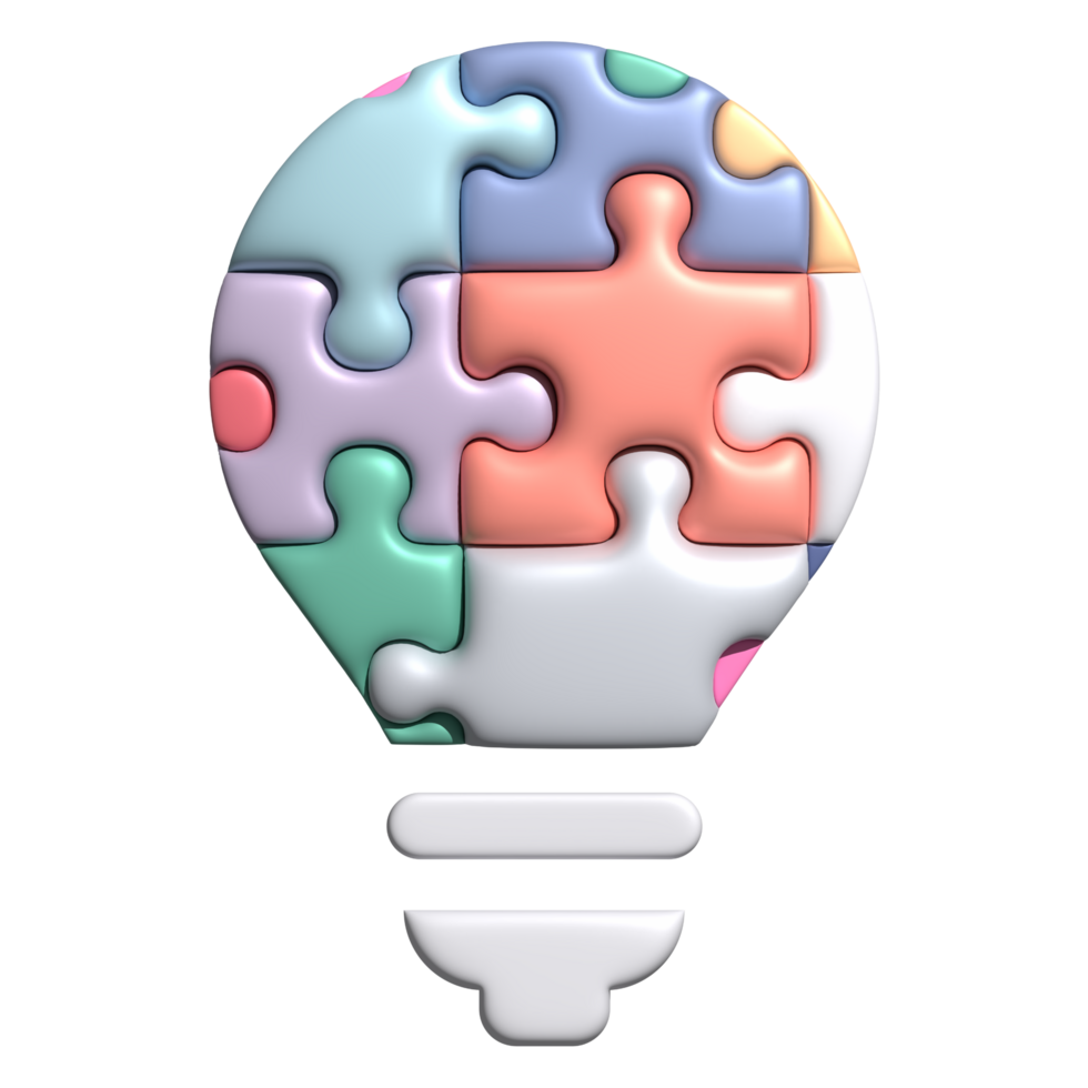 3d illustration of piece jigsaw bulb idea icon business concept png