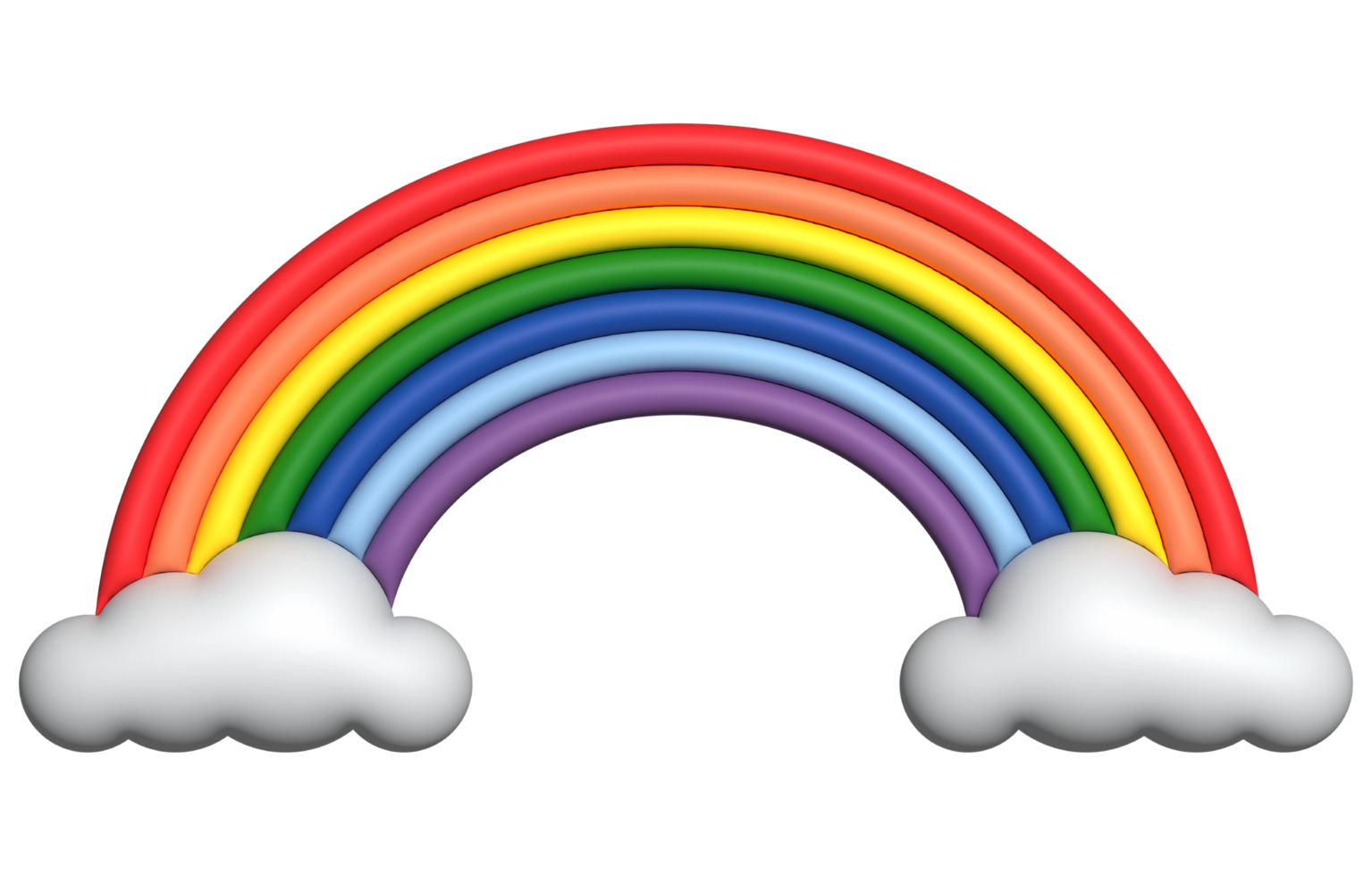3d colorful rainbow with clouds realistic design art for element png