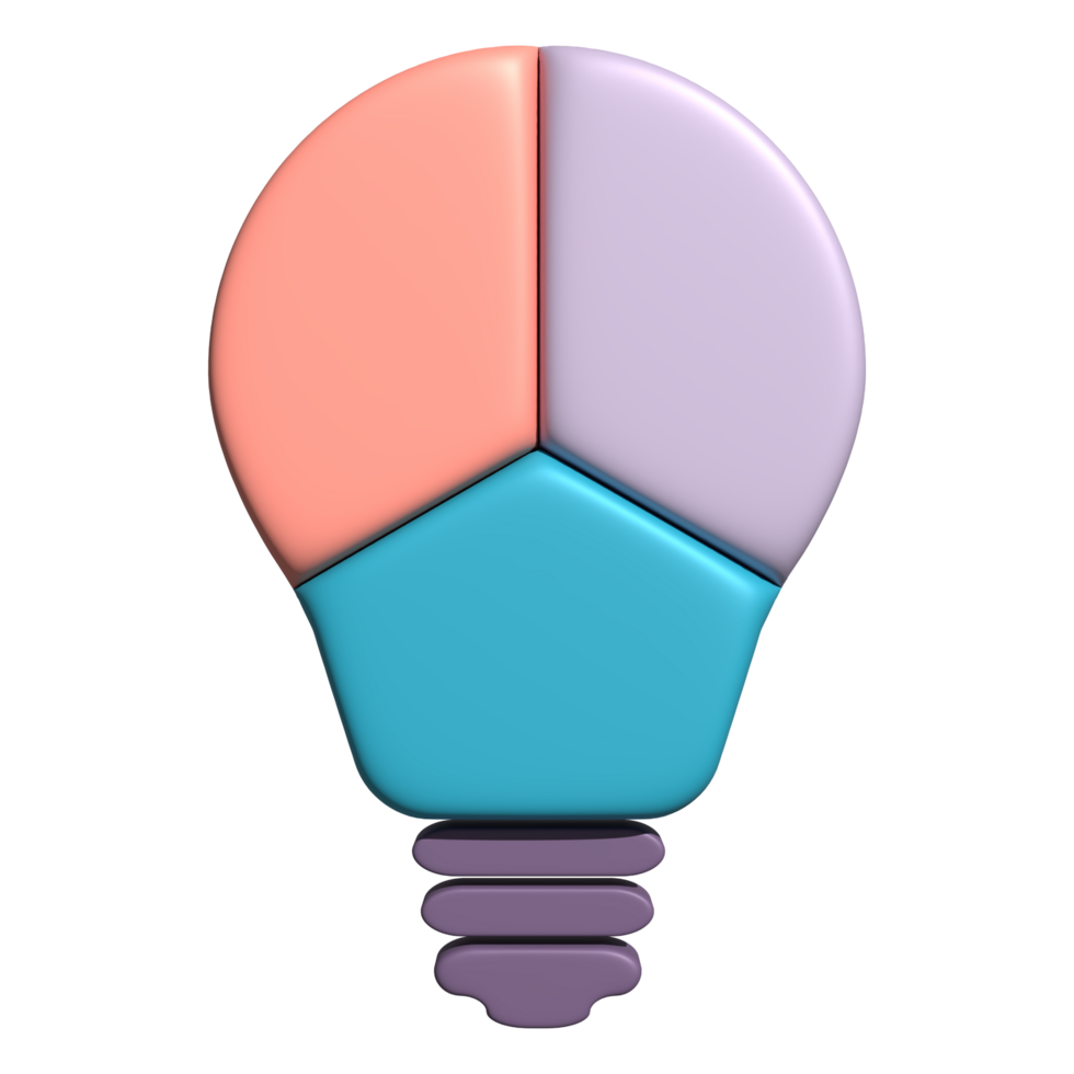 3d illustration light bulb icon idea concept with colorful slice of piece png