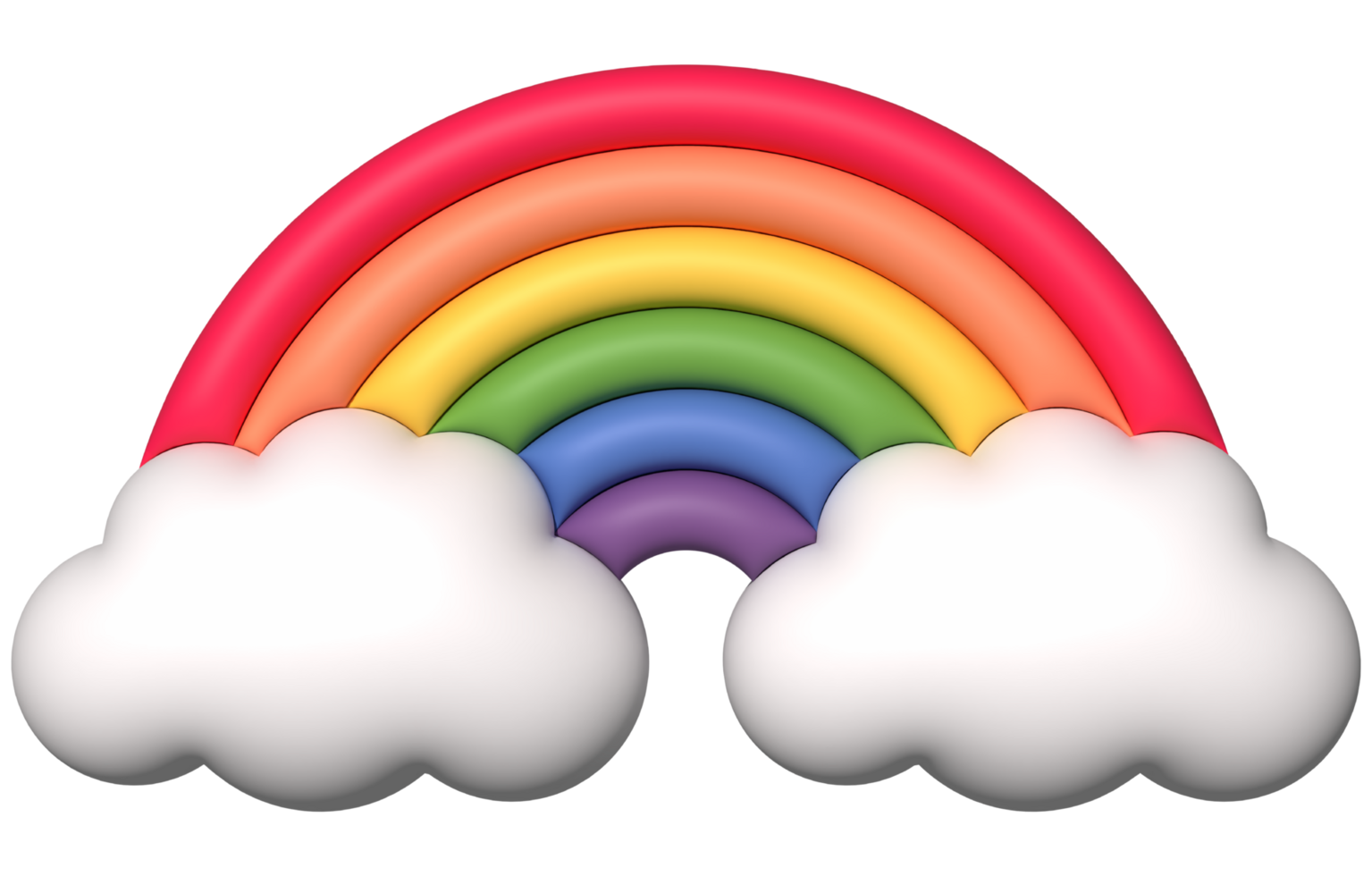 3d colorful rainbow with clouds realistic design art for element png