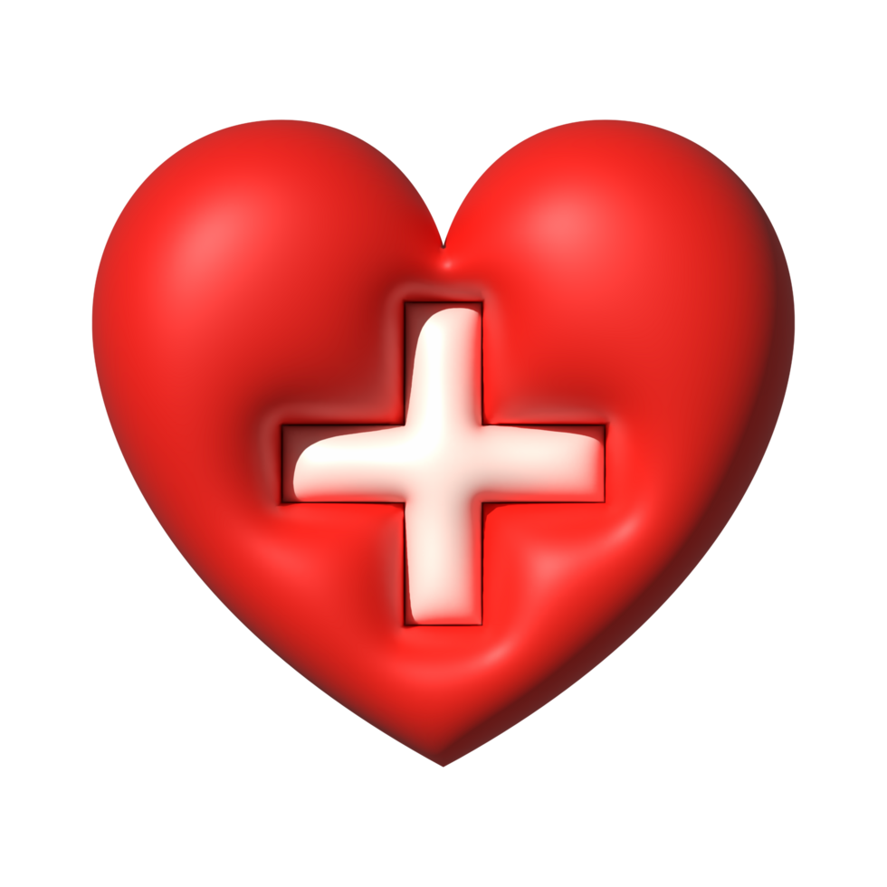 médico 3d símbolo com vermelho coração e mais hospital cuidados de saúde conceito png