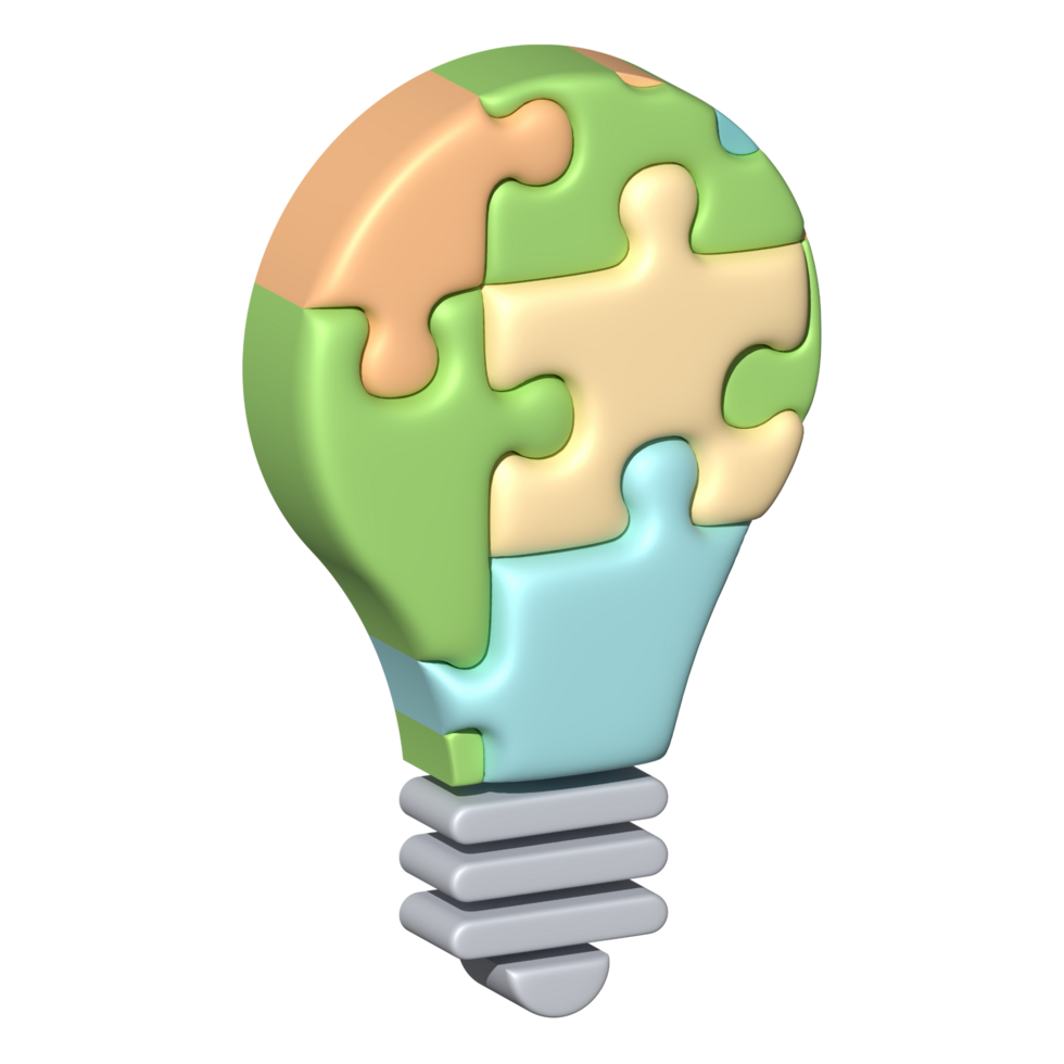 3d illustration of green jigsaw bulb idea icon business concept png