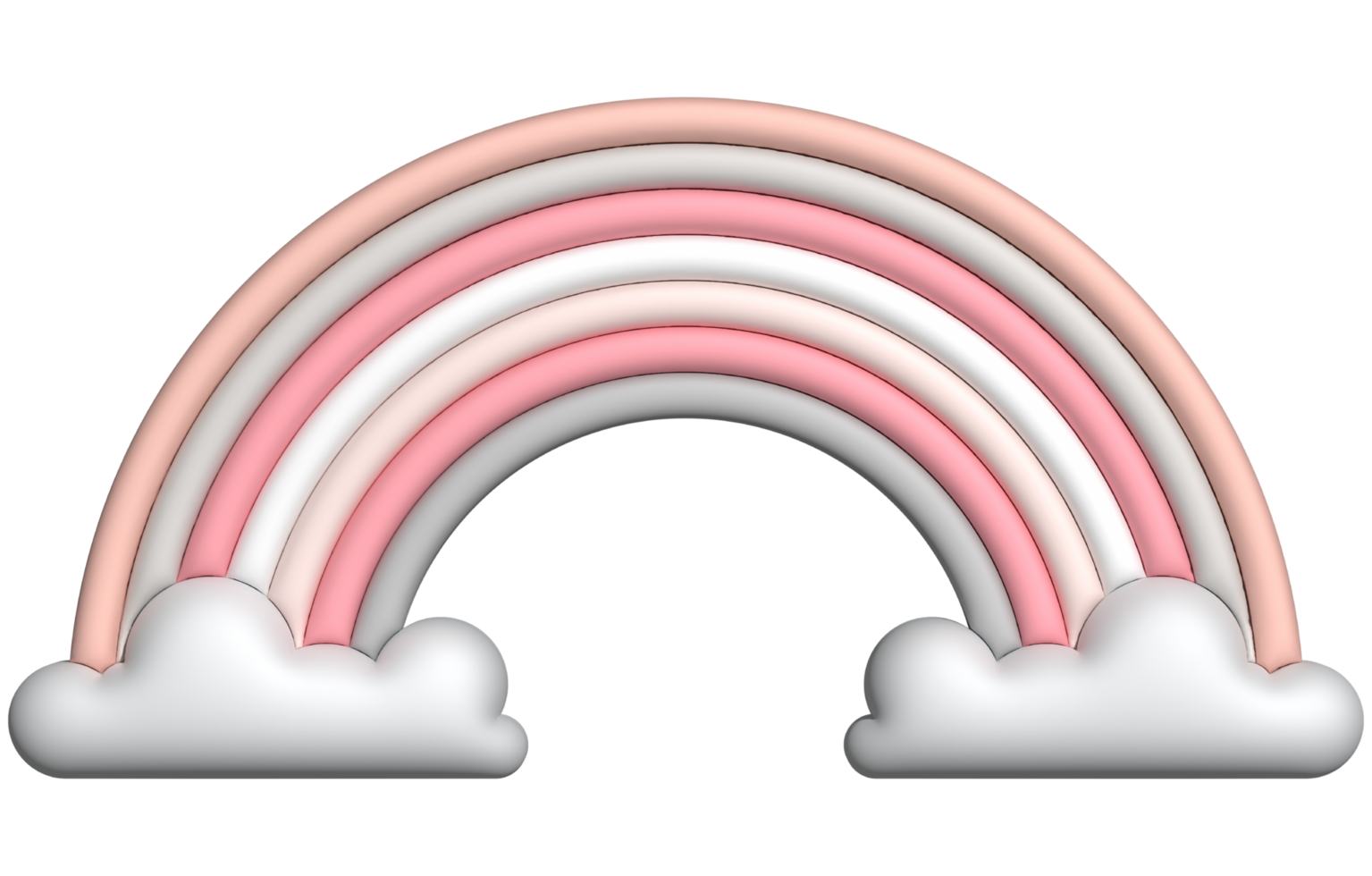 3d colorful rainbow with clouds realistic design art for element png