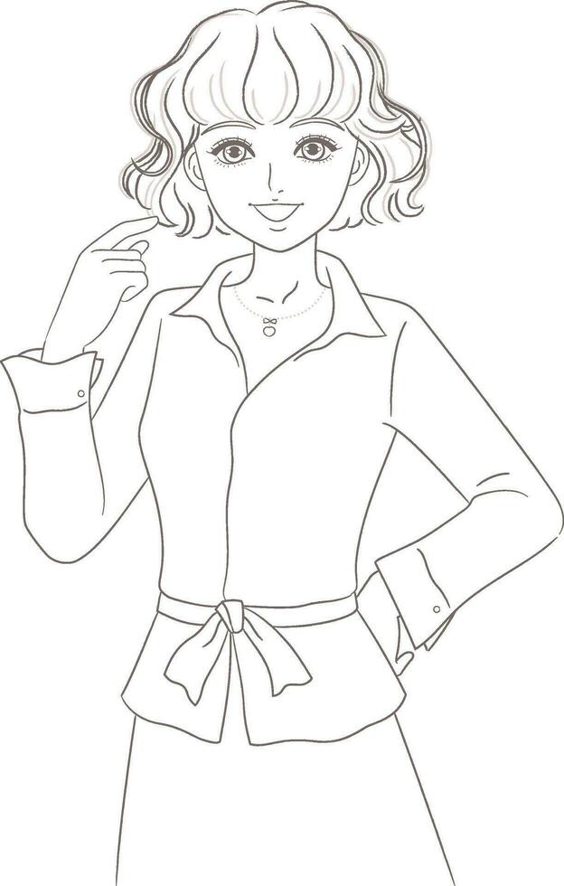 Girl with Short Curly Hair Pointing to Head vector