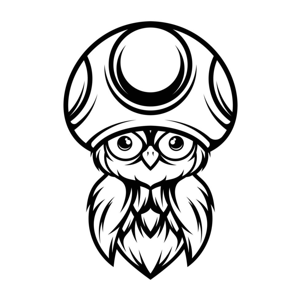 Owl Mushroom Hat Outline vector