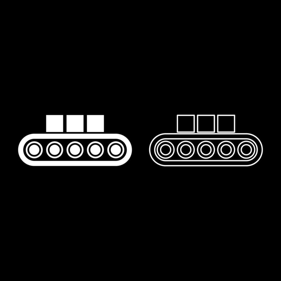 Conveyor belt airport tape baggage passengers luggage box production line automated manufacturing set icon white color vector illustration image solid fill outline contour line thin flat style