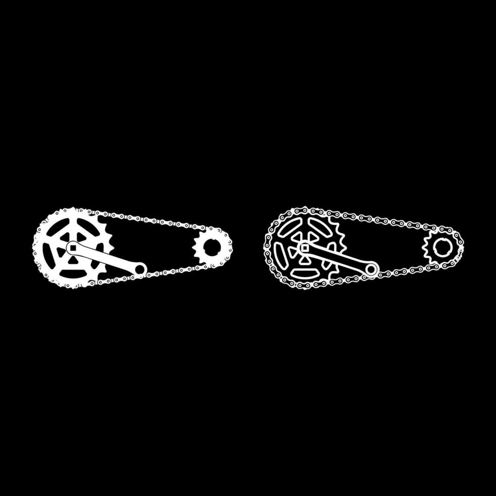 Chain bicycle link bike motorcycle two element crankset cogwheel sprocket crank length with gear for bicycle cassette system bike set icon white color vector illustration image solid fill outline