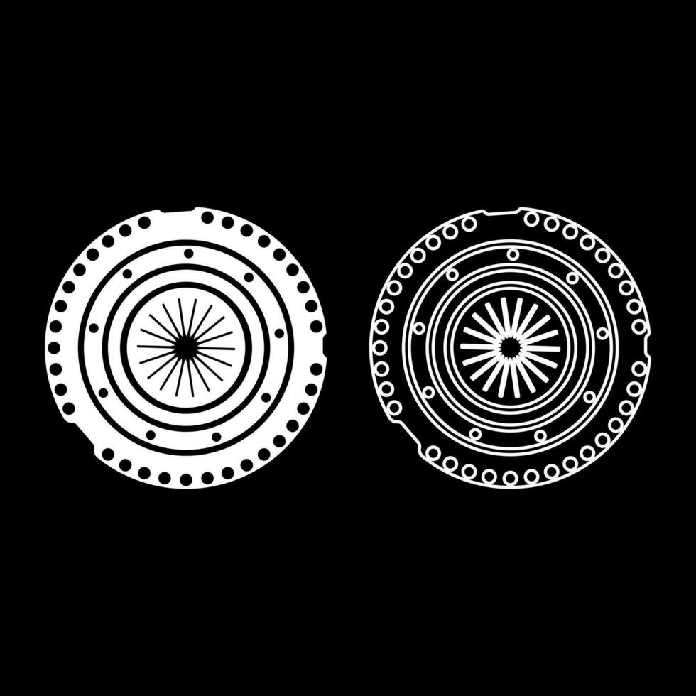 Car clutch basket cover cohesion transmission auto part plate kit repair service set icon white color vector illustration image solid fill outline contour line thin flat style