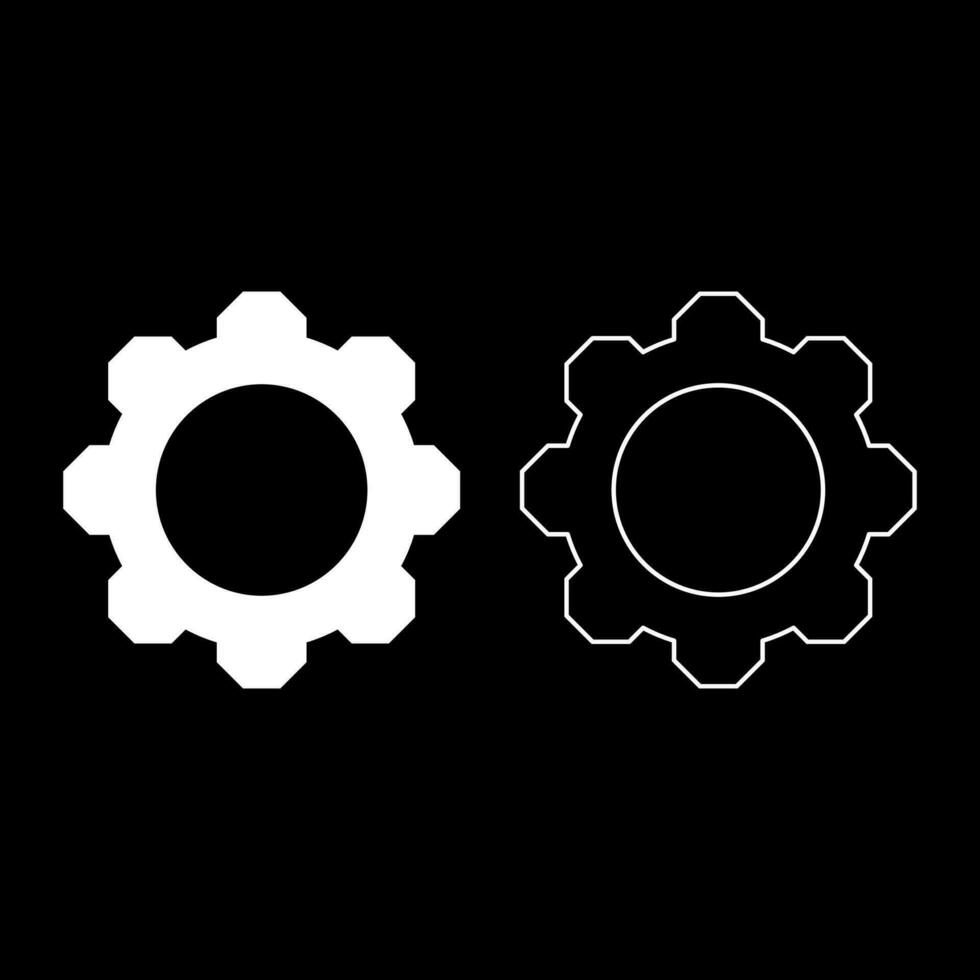 Gear cogwheel set icon white color vector illustration image solid fill outline contour line thin flat style