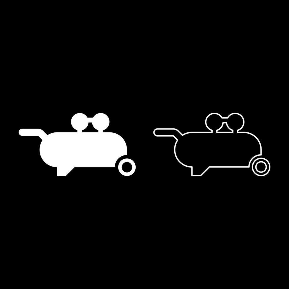 Air compressor pneumatic set icon white color vector illustration image solid fill outline contour line thin flat style