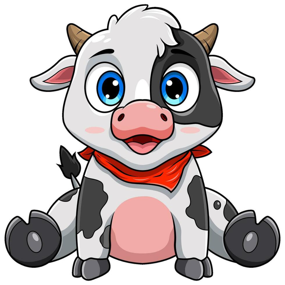 Cute baby cow cartoon sitting vector