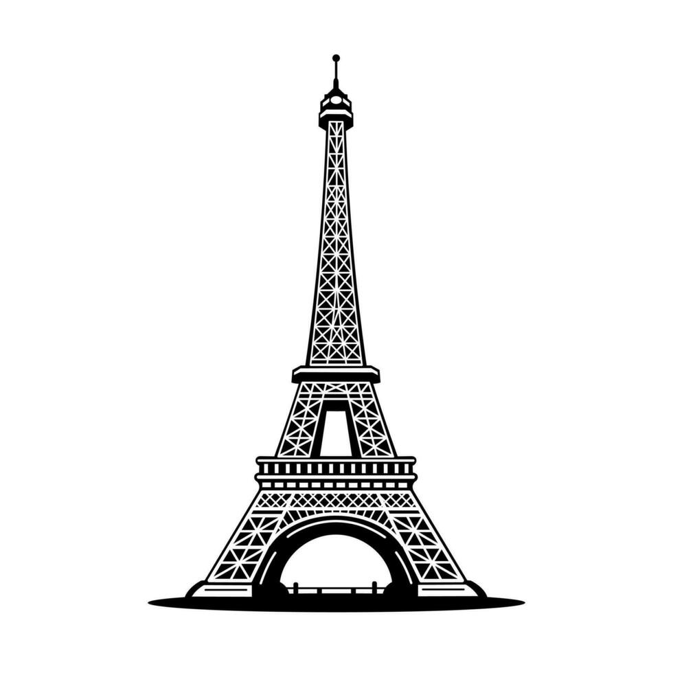 Eiffel Tower in Paris on a white background. Landmark of Paris. Vector linear illustration silhouette