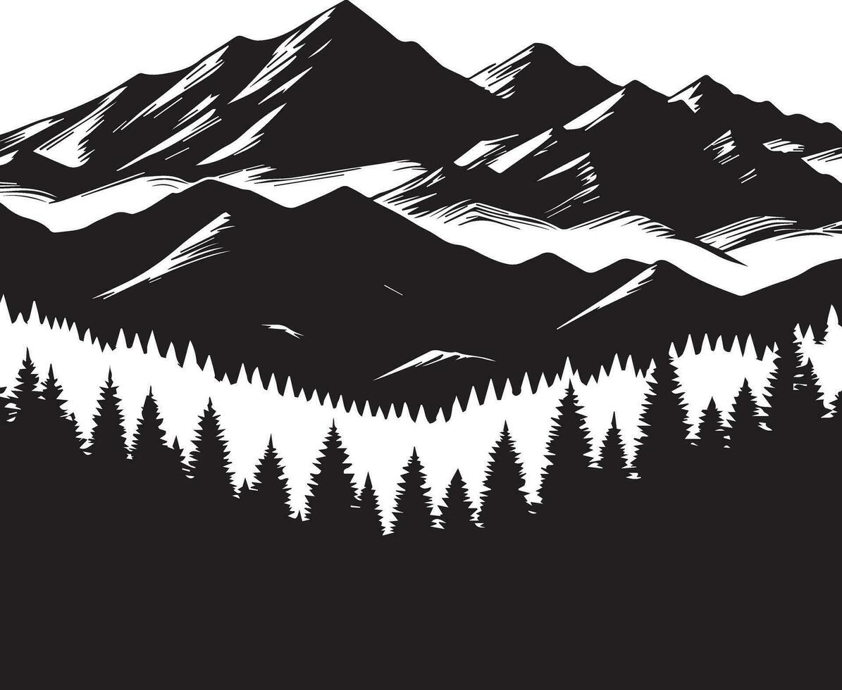 montaña con bosque vector silueta ilustración negro color