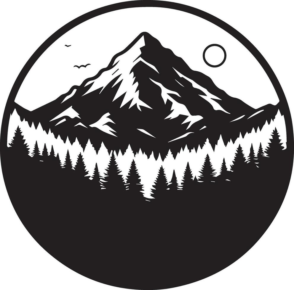 Mountain with forest vector silhouette illustration black color