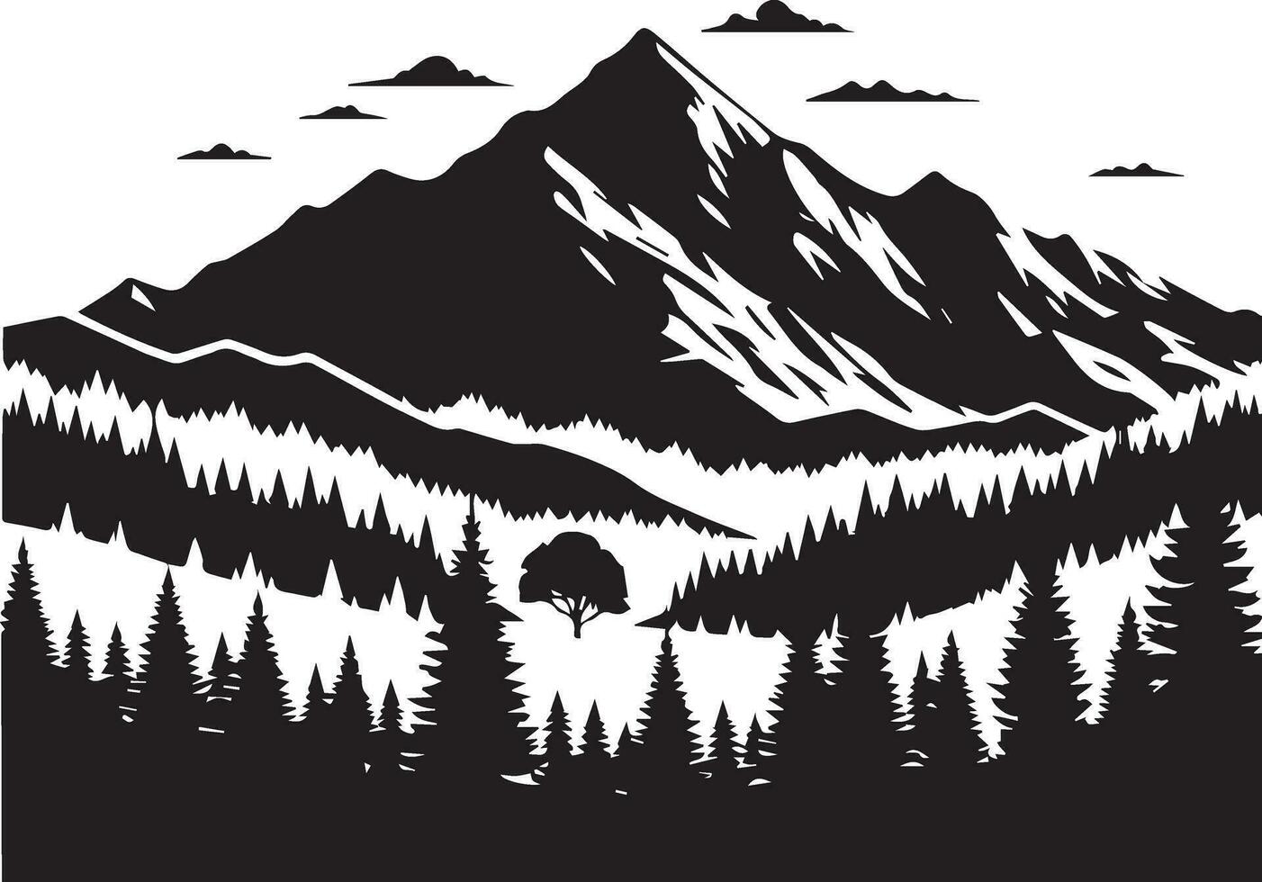 Mountain with forest vector silhouette illustration black color