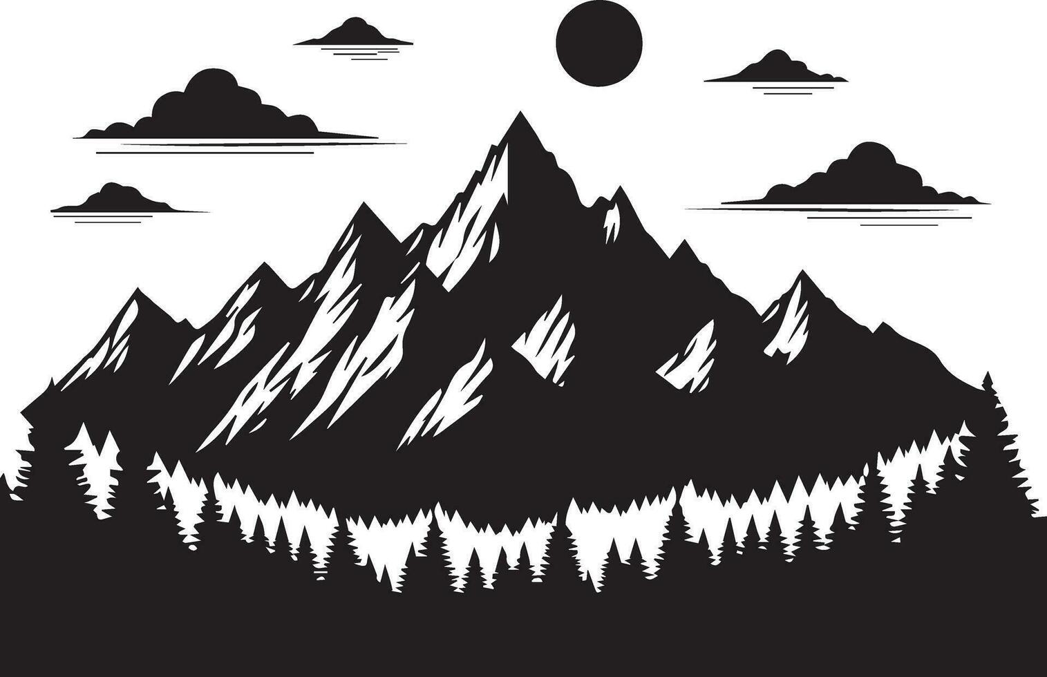 montaña con bosque vector silueta ilustración negro color