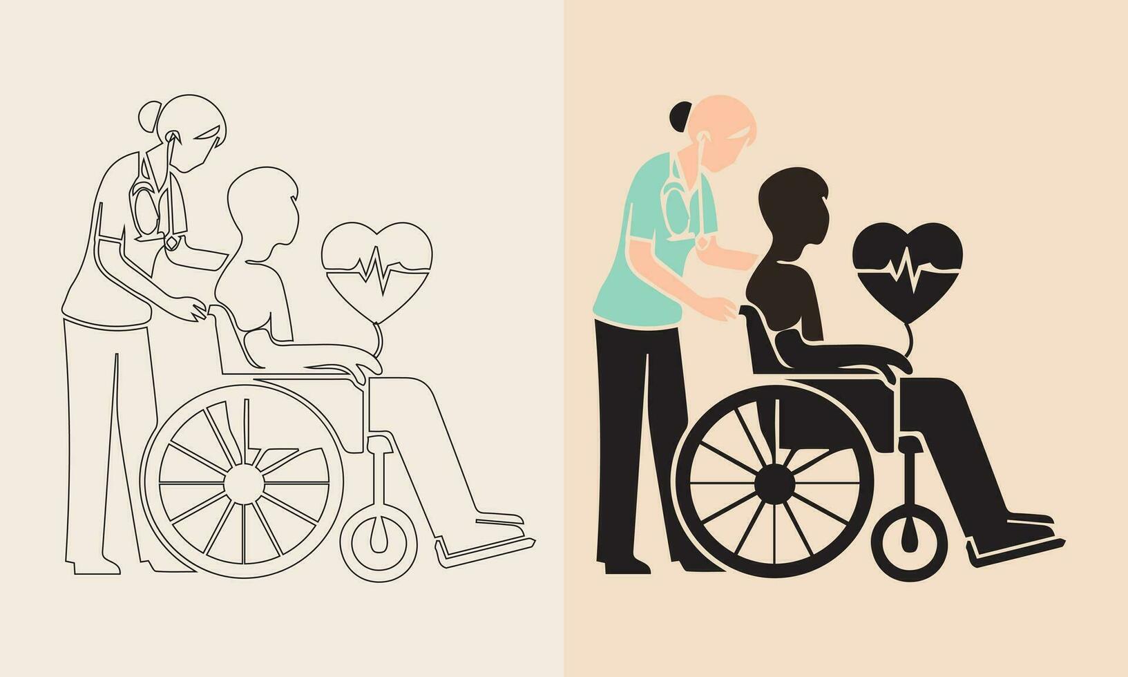 A vector and line art set of a handicapped patient