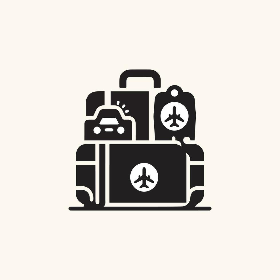 Isolated on white, a linear-style pictogram includes baggage, a luggage line icon, and an outline vector sign. Illustration of a symbol or emblem