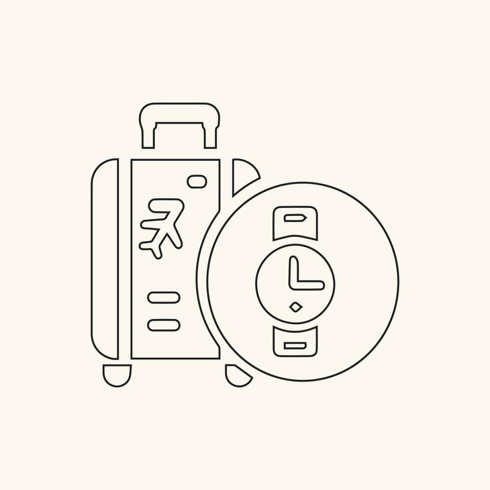 Isolated on white, a linear-style pictogram includes baggage, a luggage line icon, and an outline vector sign. Illustration of a symbol or emblem