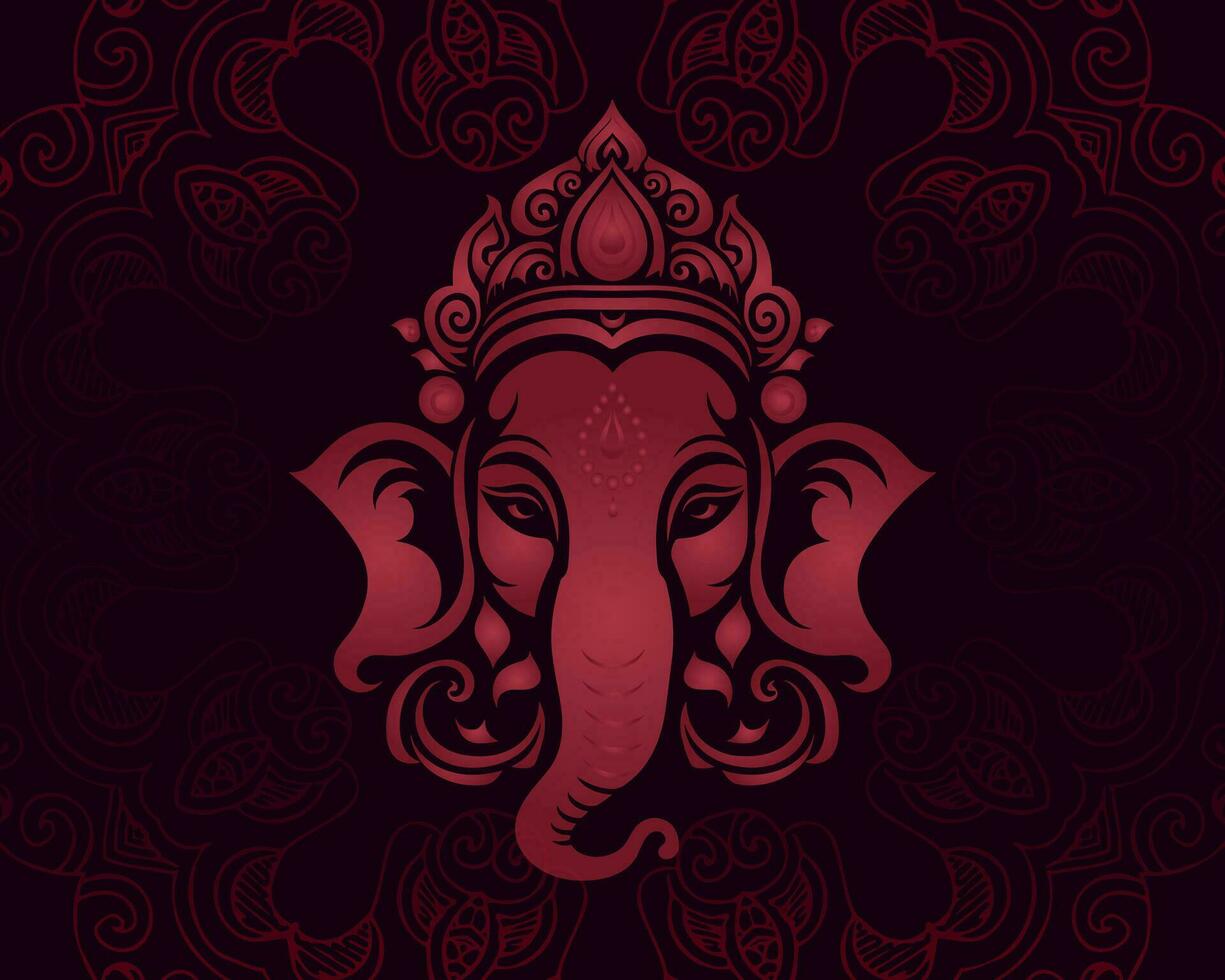 Red and Black Indian Elephant Head Design vector