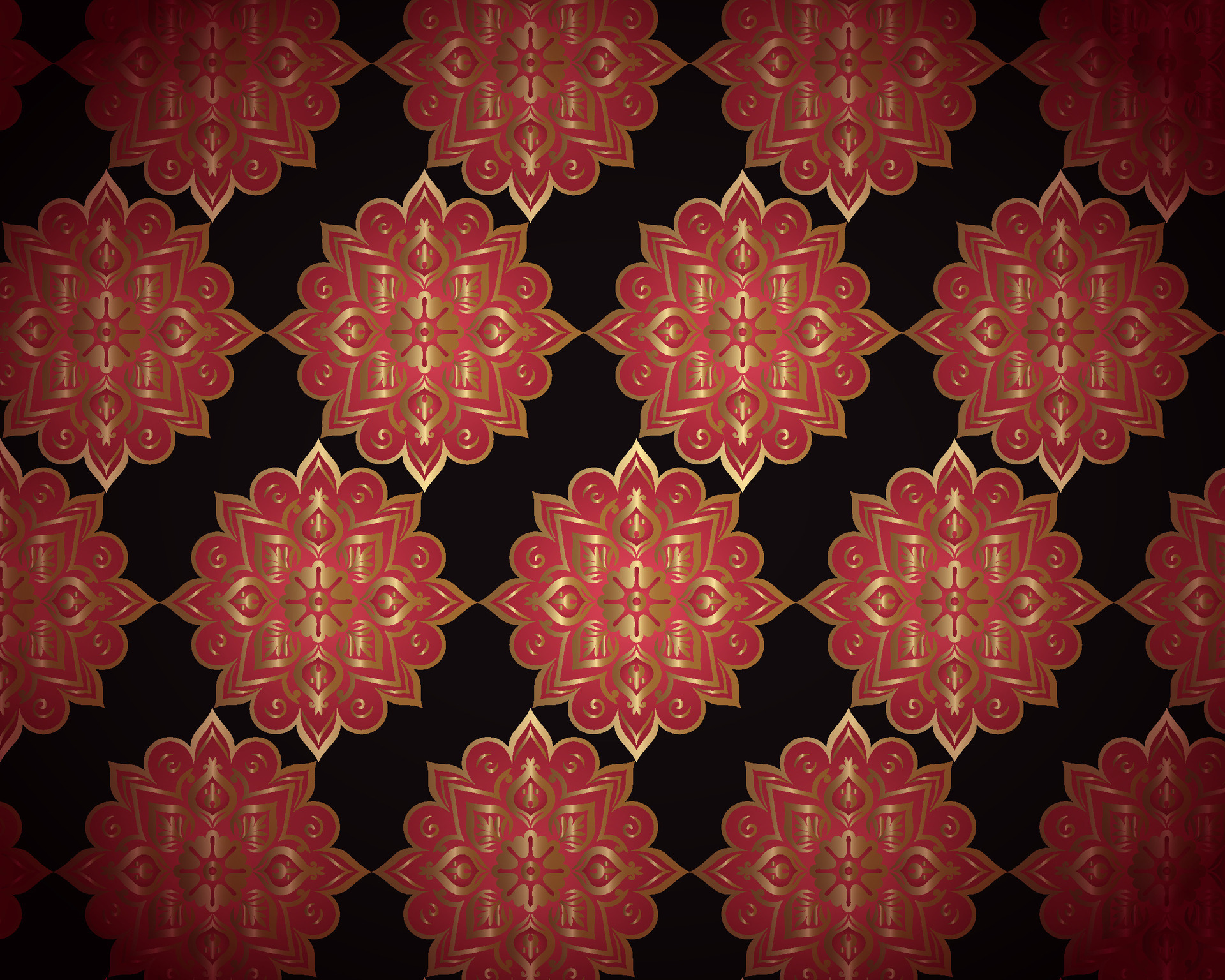 Vintage Floral Wallpaper with Red and Gold Flowers 35265534 Vector Art