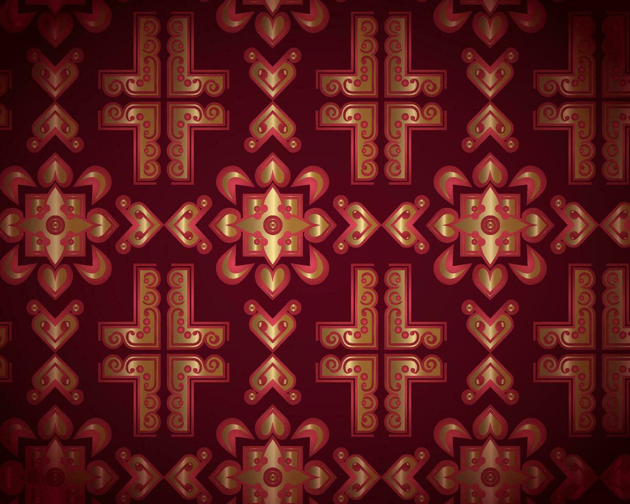 Vintage Ornate Gold Crosses on a Deep Maroon Background vector