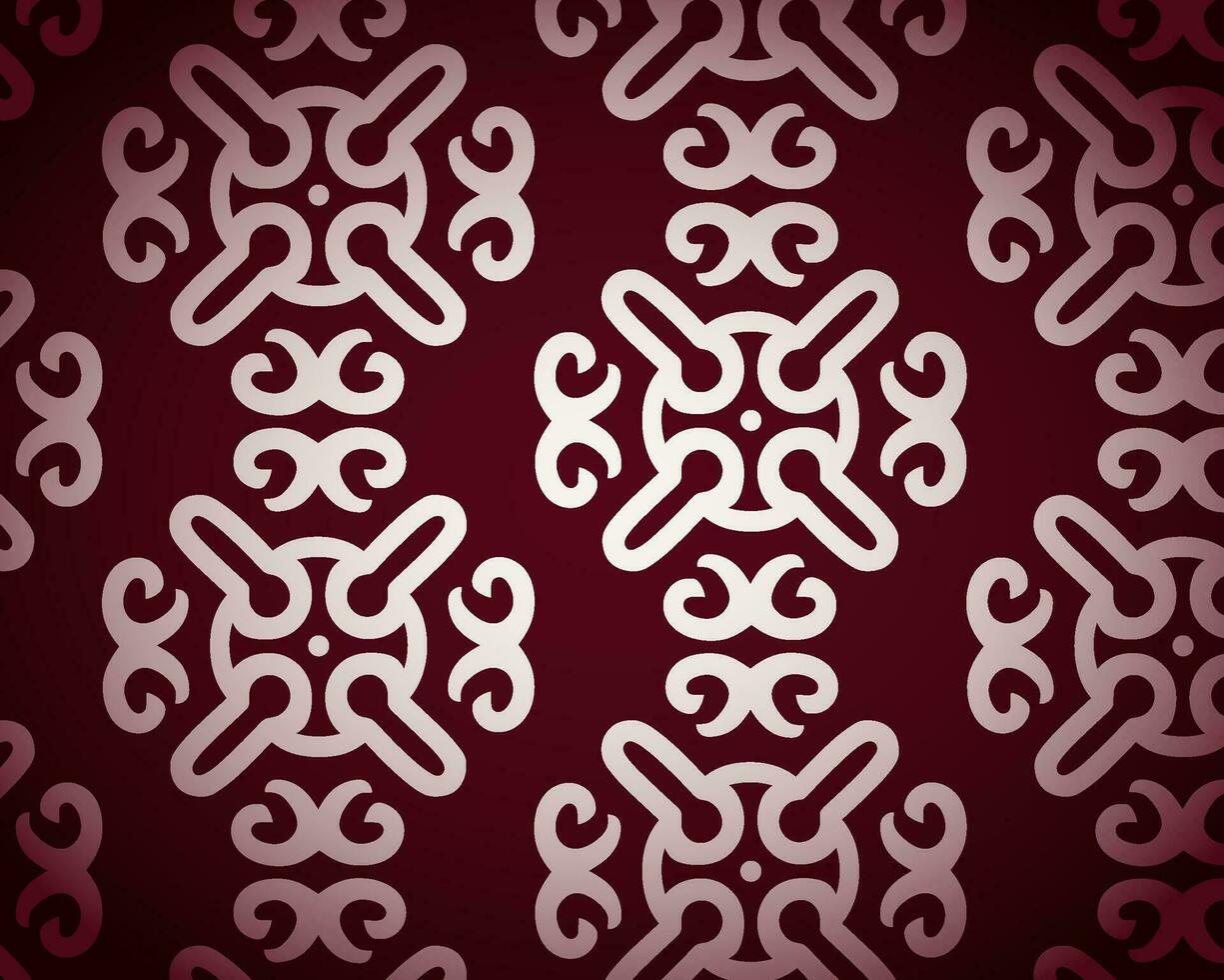 Elegant Abstract White Floral Pattern with Curved Lines on a Dark Red Background vector