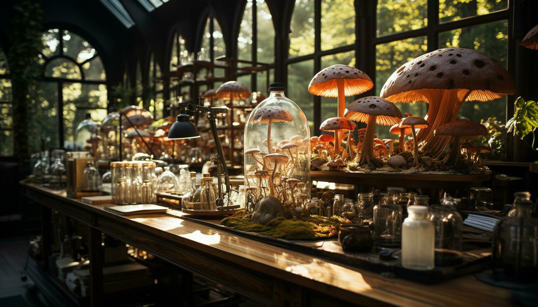 AI generated Indoor table decoration with fresh organic vegetables, glass jar collection generated by AI photo