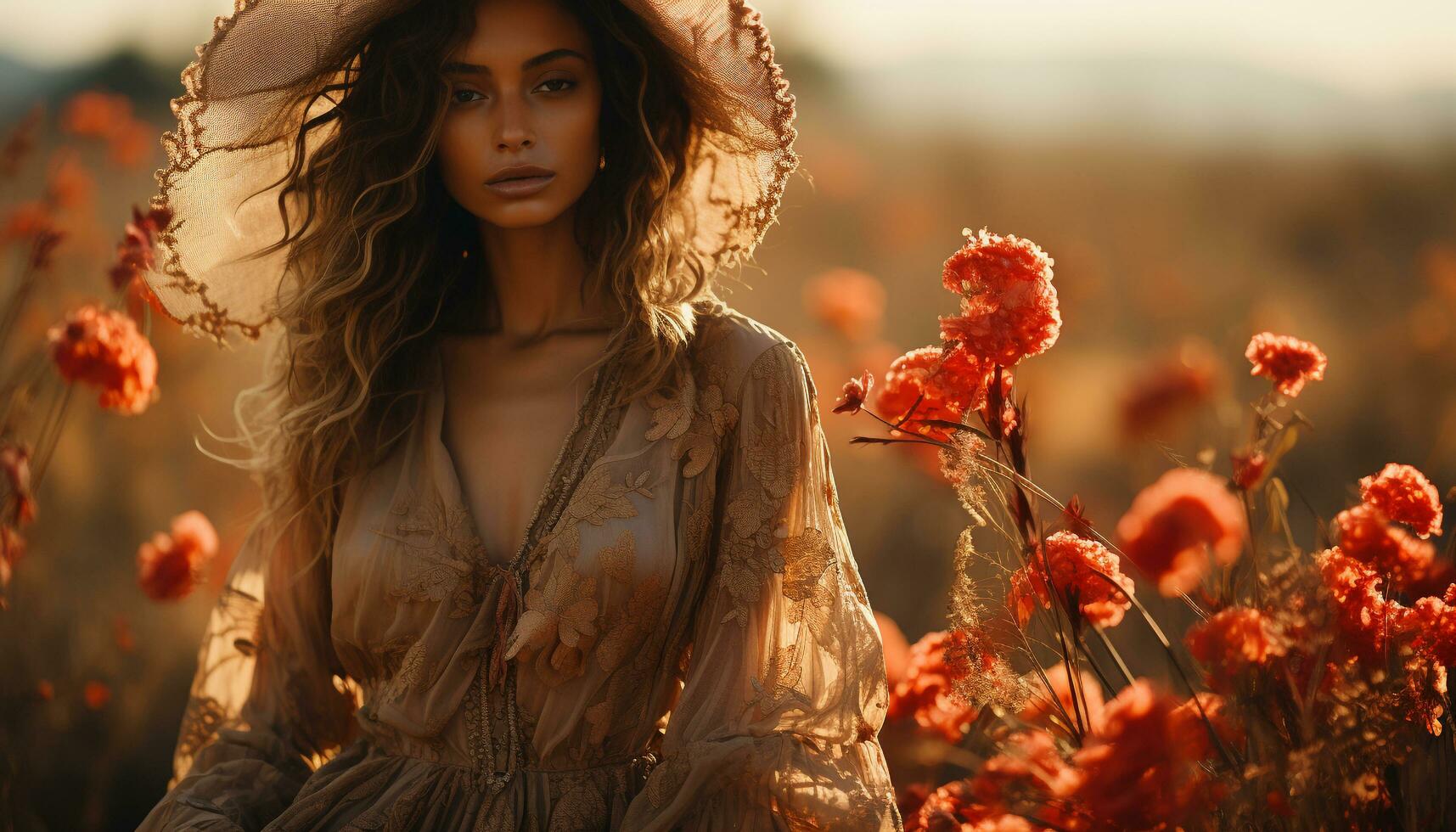 ai generado joven mujer en naturaleza, sonriente, disfrutando el belleza de otoño generado por ai foto