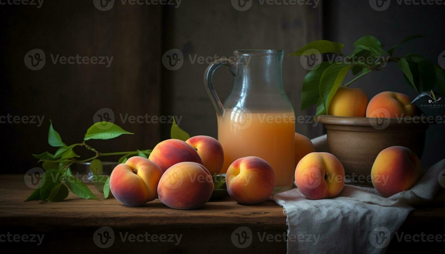 AI generated Freshness of nature bounty on a rustic wooden table generated by AI photo