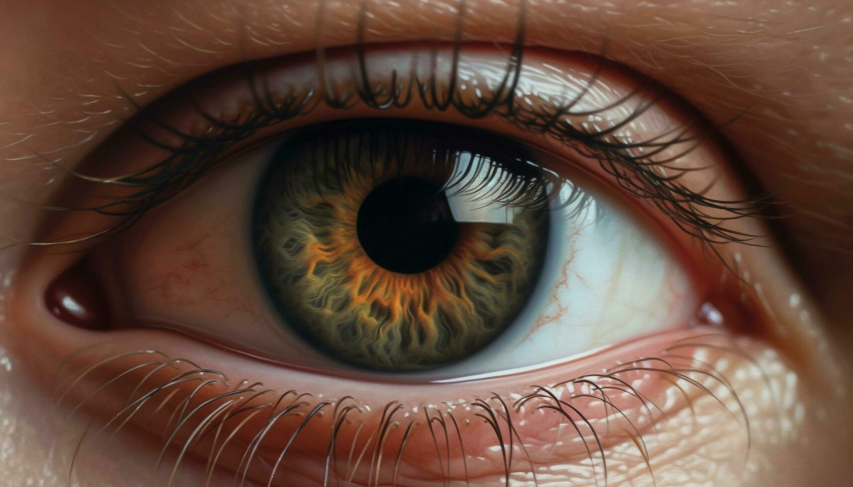 AI generated Close up of a caucasian woman blue eye, staring into camera generated by AI photo