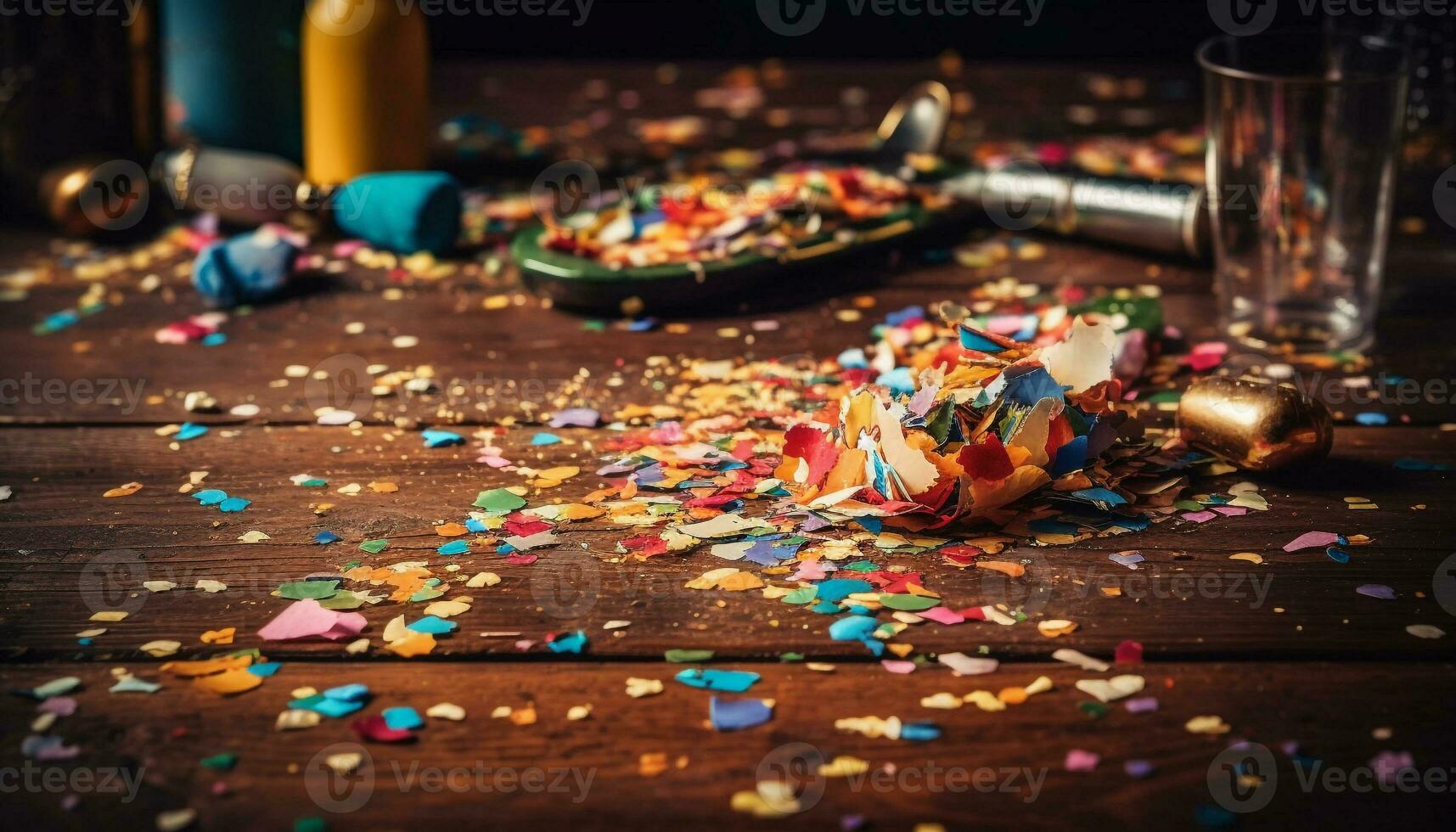 AI generated Confetti celebration, party streamer, birthday decoration, multi colored backgrounds, fun paper falling generated by AI photo