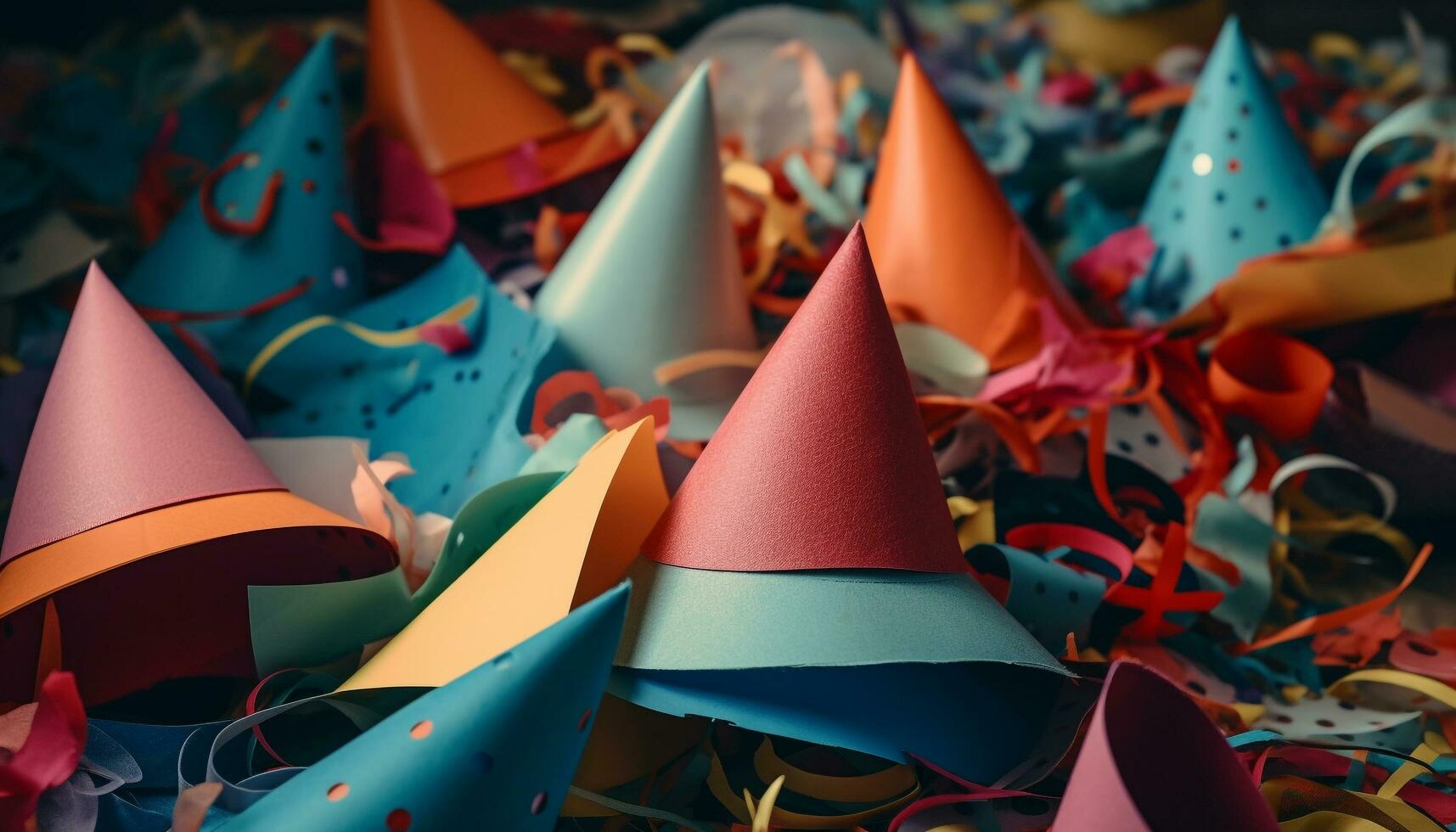 AI generated Celebration of joy, colorful decoration, confetti flying, party hat fun generated by AI photo