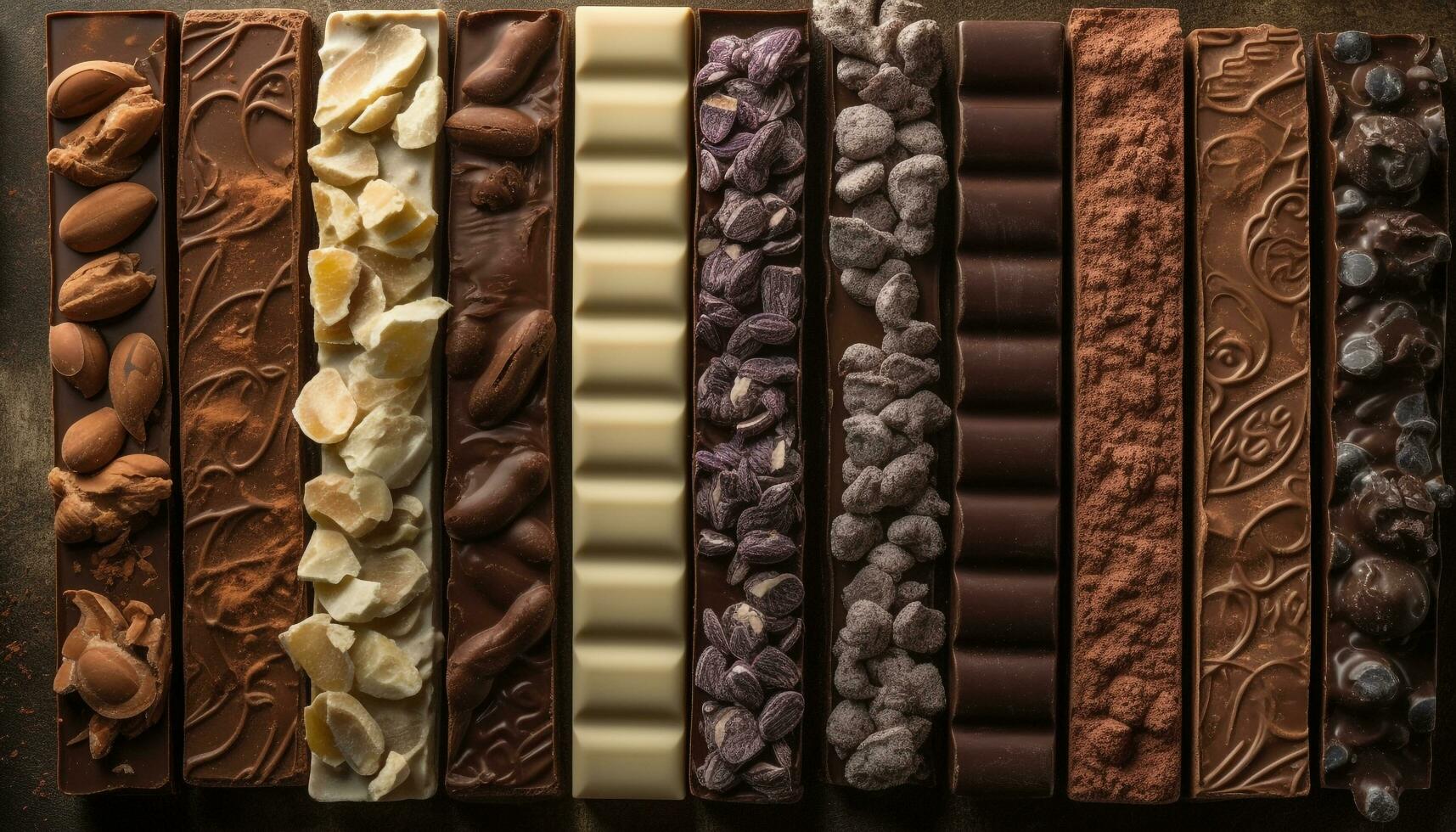 AI generated A decadent stack of dark chocolate bars on a wooden table generated by AI photo