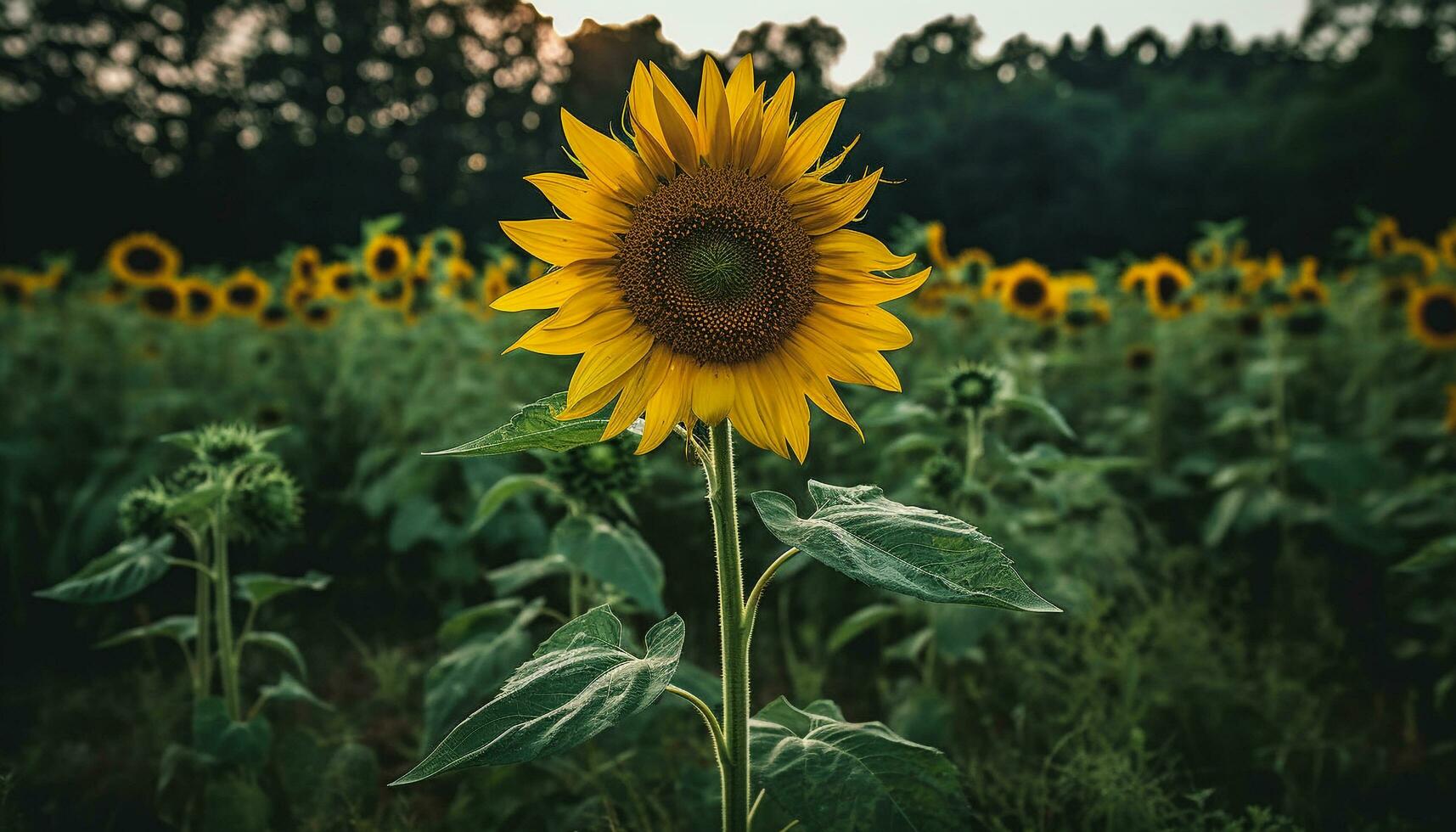 AI generated Sunflower, nature yellow beauty, blooms in the summer meadow generated by AI photo