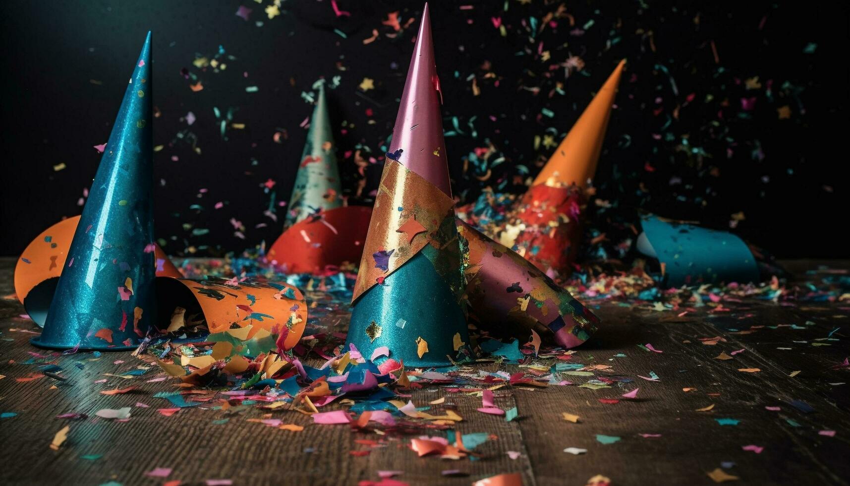 AI generated Confetti celebration, birthday party, social event, streamer decoration, multi colored backgrounds generated by AI photo